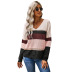 striped contrast long-sleeved v-neck knitted sweater  NSSI2379