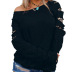 long-sleeved autumn hole street style leopard round neck pullover women s sweater NSSI2411