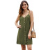 sling summer v-neck solid color sexy single-breasted loose mini dress for women NSSI2417