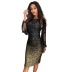mini women s gradient color sequins fringed sleeves slim dress NSSI2422