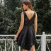 sequin sexy V-neck A-line sleeveless high waist front short back long dress  NSSI2423