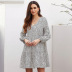 leopard print sexy v-neck pleated long-sleeved loose high-waist women s A-line dress NSSI2427