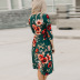 autumn and winter new slim floral high waist long sleeve v-neck dress  NSSI2449