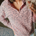 suéter de manga larga con cuello alto con cremallera otoño nuevo jersey con estampado de leopardo para mujer NSSI2467