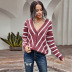 stripes color-blocking knit sweater women new deep v-neck single-breasted knit top  NSSI2470