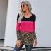 long-sleeved leopard-print lace stitching fashion street style round neck women s t-shirt NSSI2471