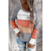 Jersey de punto de manga larga suelta a rayas de colores con cuello redondo para mujer NSSI2473