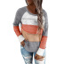 knitted long-sleeved loose fashion colorful striped round neck pullover ladies sweater  NSSI2473