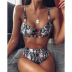 nuevo bikini de color sólido traje de baño de leopardo de cintura alta para mujer traje de baño a rayas bikini con correas NSHL2494
