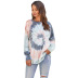 long spring and autumn casual irregular tie-dye printing round neck ladies top sweater NSSI2543