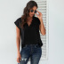  solid color short-sleeved lace v-neck stitching pullover top NSSI2545