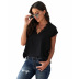  solid color short-sleeved lace v-neck stitching pullover top NSSI2545