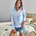 long-sleeved women new loose chest zipper v-neck pullover tie-dye sweater  NSSI2546