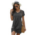Summer new women s flanging cuffs round neck short-sleeved side knotted dress NSSI2557
