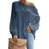  long-sleeved T-shirt solid color round hollow stitching loose top NSSI2565