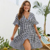 plus size summer plaid five-point sleeve ruffle dress NSQH7955