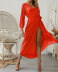 autumn and winter new sexy V-neck slit dress NSDY8206