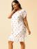 round neck short-sleeved ruffled hem loose strawberry print plus size skirt  NSCX8345