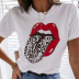 camiseta holgada de manga corta estampada para mujer NSKX8456