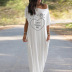 loose print short-sleeved long dress  NSKX8463