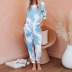 casual tie-dye round neck long sleeve home service two-piece suit  NSKX8465