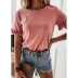 women s solid color short-sleeved ruffled round neck T-shirt  NSKX8469