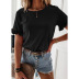 women s solid color short-sleeved ruffled round neck T-shirt  NSKX8469