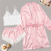 Sexy Satin Pink Striped Lace Three-Piece Underwear NSYO8669