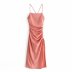 high-end pleated sling satin dress  NSAM8821