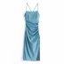 high-end pleated sling satin dress  NSAM8821