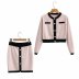 contrast color pearl button knitted cardigan skirt suit NSAM8861