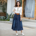 autumn plus size thin high waist mid-length pleated denim skirt   NSDT9083