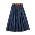 autumn plus size thin high waist mid-length pleated denim skirt   NSDT9083