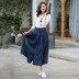 autumn elastic waist big pleated denim long skirt NSDT9092