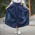 autumn elastic waist big pleated denim long skirt NSDT9092