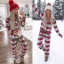 Red Striped Christmas Long-Sleeved Pajamas Suit NSKX9379