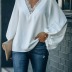 blusa de manga larga con costuras de encaje y cuello en V en color liso NSYD9386