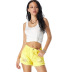 summer yellow raw edge ripped denim shorts  NSSY9468