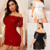 large size sexy one-shoulder mesh perspective nightdress NSYO9770