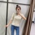 embroidered knitted pattern brown women s short-sleeved sweater NSAM10037