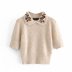 embroidered knitted pattern brown women s short-sleeved sweater NSAM10037