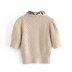 suéter de manga corta de mujer marrón con patrón de punto bordado NSAM10037