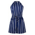 striped navy blue shorts jumpsuit  NSKX10156