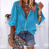 new solid color long-sleeved V-neck button blouse  NSKX10181