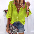 new solid color long-sleeved V-neck button blouse  NSKX10181