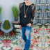 pattern stitching long-sleeved round neck t-shirt  NSSI10362