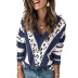 women s new leopard print contrast stitching long-sleeved v-neck casual sweater NSSI10369