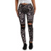 leopard print lace ripped elastic pants  NSSI10384
