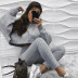 women s round neck long-sleeved trousers solid color two-piece  NSYI10437