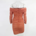 mesh gauze collar long-sleeved pleated dress NSYI10446